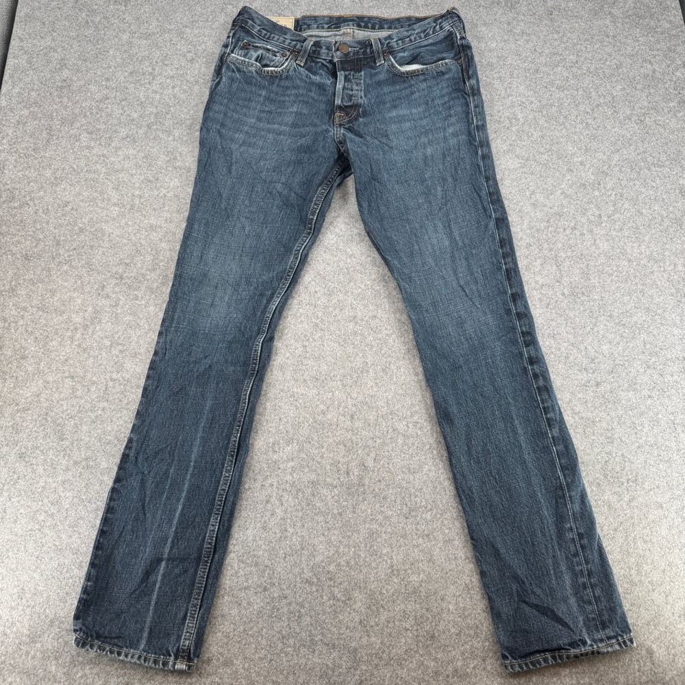 Hollister Jeans Mens 32x32 Straight Dark Wash Denim Button Fly EUC